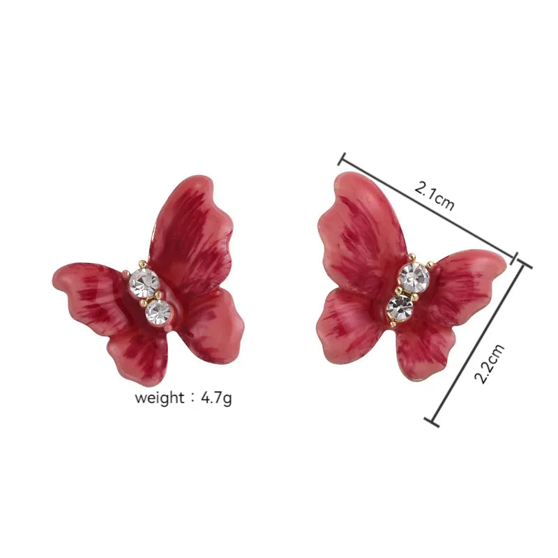 1 Pair Cute Sweet Butterfly Enamel Inlay Alloy Rhinestones Ear Studs