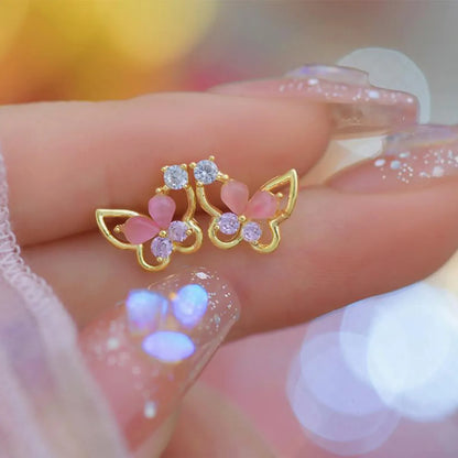 1 Pair Cute Sweet Butterfly Plating Inlay Copper Opal Zircon 14k Gold Plated Ear Studs