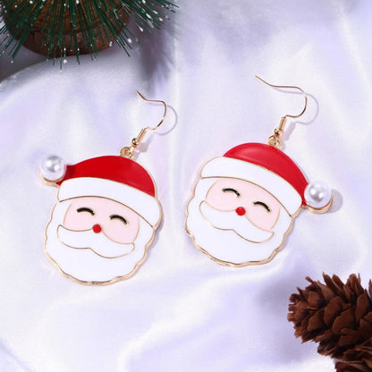 1 Pair Cute Sweet Cartoon Character Santa Claus Snowflake Plating Alloy Drop Earrings