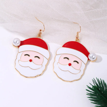 1 Pair Cute Sweet Cartoon Character Santa Claus Snowflake Plating Alloy Drop Earrings