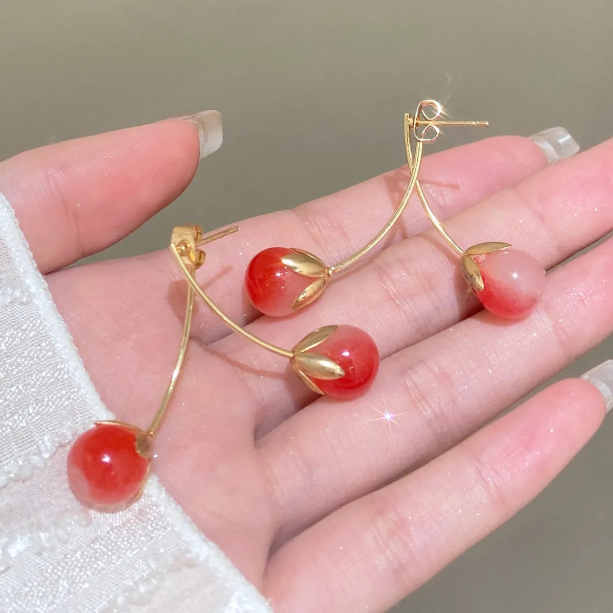 1 Pair Cute Sweet Cherry Alloy Drop Earrings