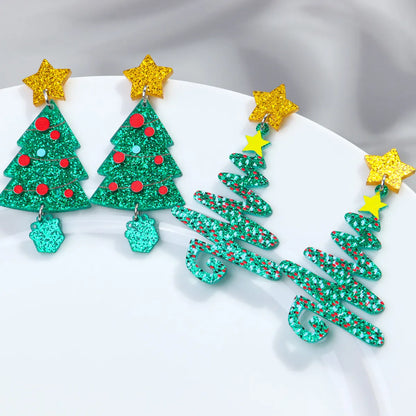 1 Pair Cute Sweet Christmas Tree Arylic Drop Earrings