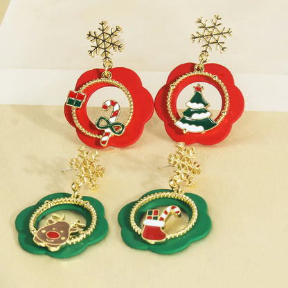 1 Pair Cute Sweet Christmas Tree Christmas Socks Elk Alloy Plastic Earrings