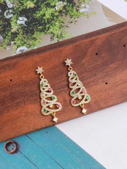 1 Pair Cute Sweet Christmas Tree Plating Inlay Copper Zircon 18k Gold Plated Drop Earrings