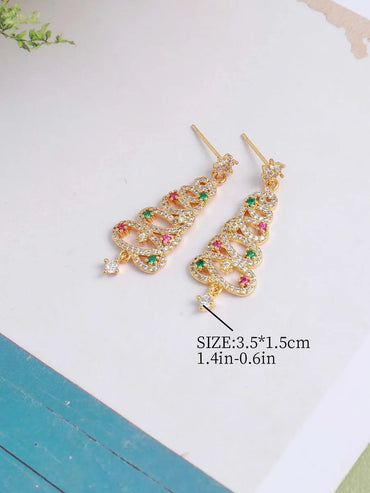 1 Pair Cute Sweet Christmas Tree Plating Inlay Copper Zircon 18k Gold Plated Drop Earrings