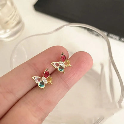 1 Pair Cute Sweet Color Block Butterfly Inlay Alloy Rhinestones Ear Studs