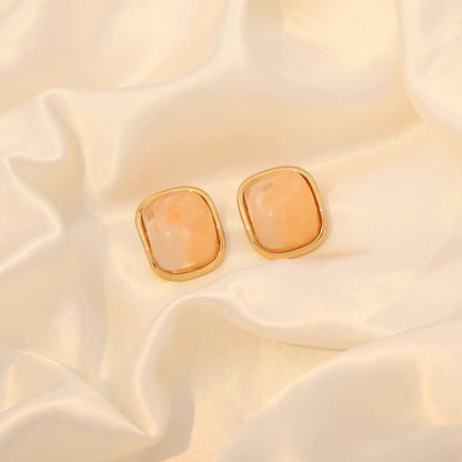 1 Pair Cute Sweet Commute Square Plating Inlay 304 Stainless Steel Acrylic 18K Gold Plated Ear Studs