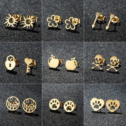 1 Pair Cute Sweet Flower Apple Polishing Plating 304 Stainless Steel 18K Gold Plated Ear Studs