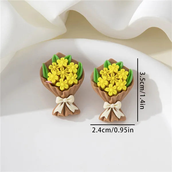 1 Pair Cute Sweet Flower Bouquet Resin Ear Studs