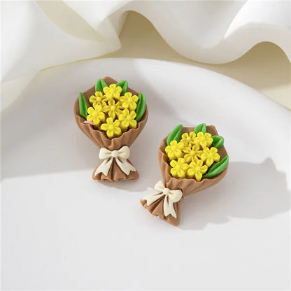 1 Pair Cute Sweet Flower Bouquet Resin Ear Studs