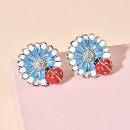 1 Pair Cute Sweet Flower Enamel Copper Ear Studs