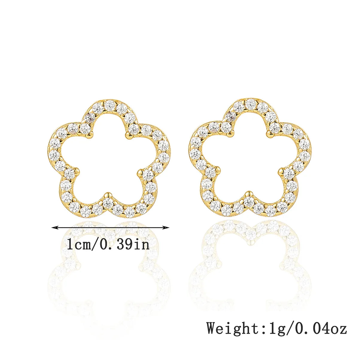 1 Pair Cute Sweet Flower Inlay Sterling Silver Zircon White Gold Plated Gold Plated Ear Studs