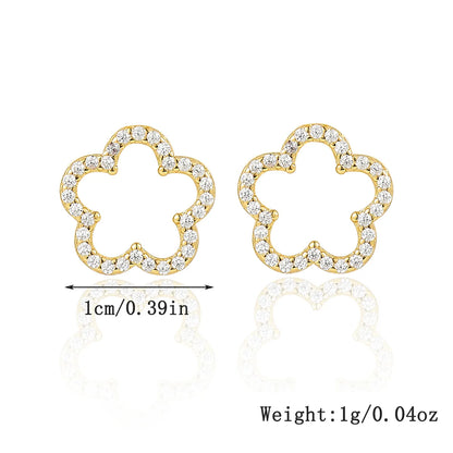 1 Pair Cute Sweet Flower Inlay Sterling Silver Zircon White Gold Plated Gold Plated Ear Studs