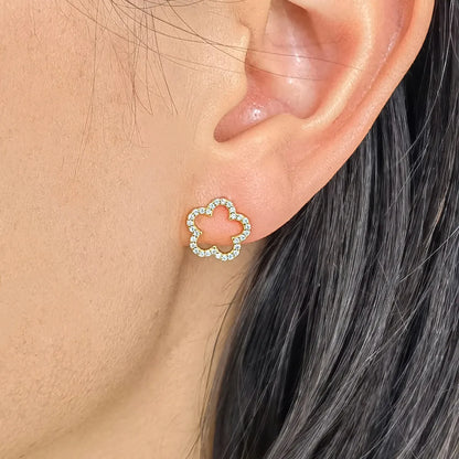 1 Pair Cute Sweet Flower Inlay Sterling Silver Zircon White Gold Plated Gold Plated Ear Studs