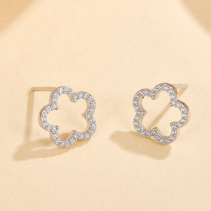 1 Pair Cute Sweet Flower Inlay Sterling Silver Zircon White Gold Plated Gold Plated Ear Studs