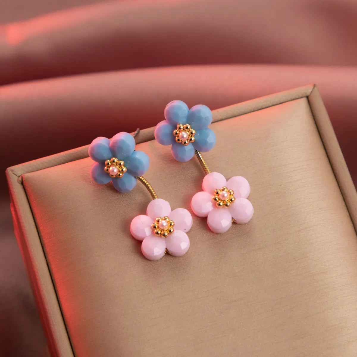 1 Pair Cute Sweet Flower Plating Alloy Resin Drop Earrings