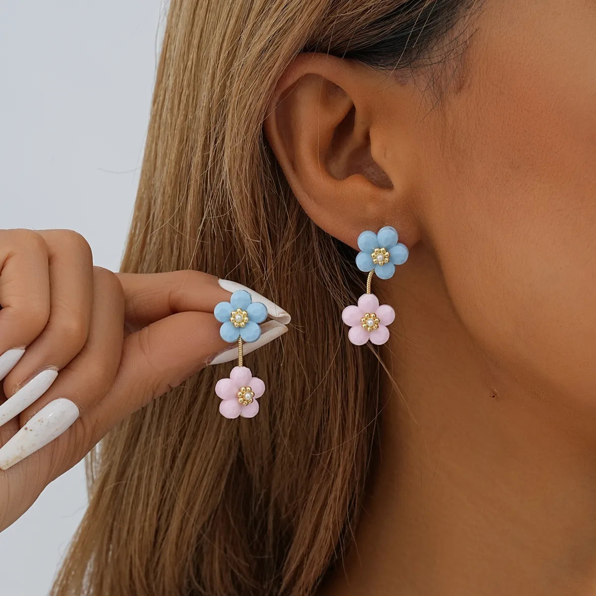 1 Pair Cute Sweet Flower Plating Alloy Resin Drop Earrings