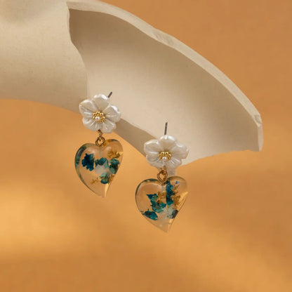 1 Pair Cute Sweet Flower Plating Alloy Resin Drop Earrings