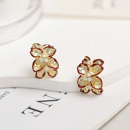 1 Pair Cute Sweet Flower Plating Copper 18K Gold Plated Ear Studs