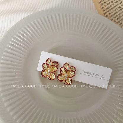 1 Pair Cute Sweet Flower Plating Copper 18K Gold Plated Ear Studs