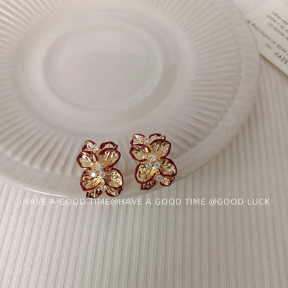 1 Pair Cute Sweet Flower Plating Copper 18K Gold Plated Ear Studs