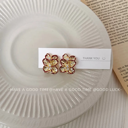 1 Pair Cute Sweet Flower Plating Copper 18K Gold Plated Ear Studs