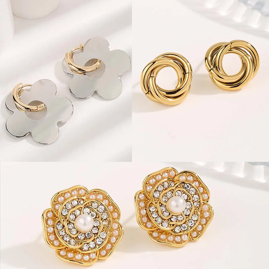 1 Pair Cute Sweet Flower Plating 304 Stainless Steel Copper Rhinestones 18K Gold Plated Ear Studs