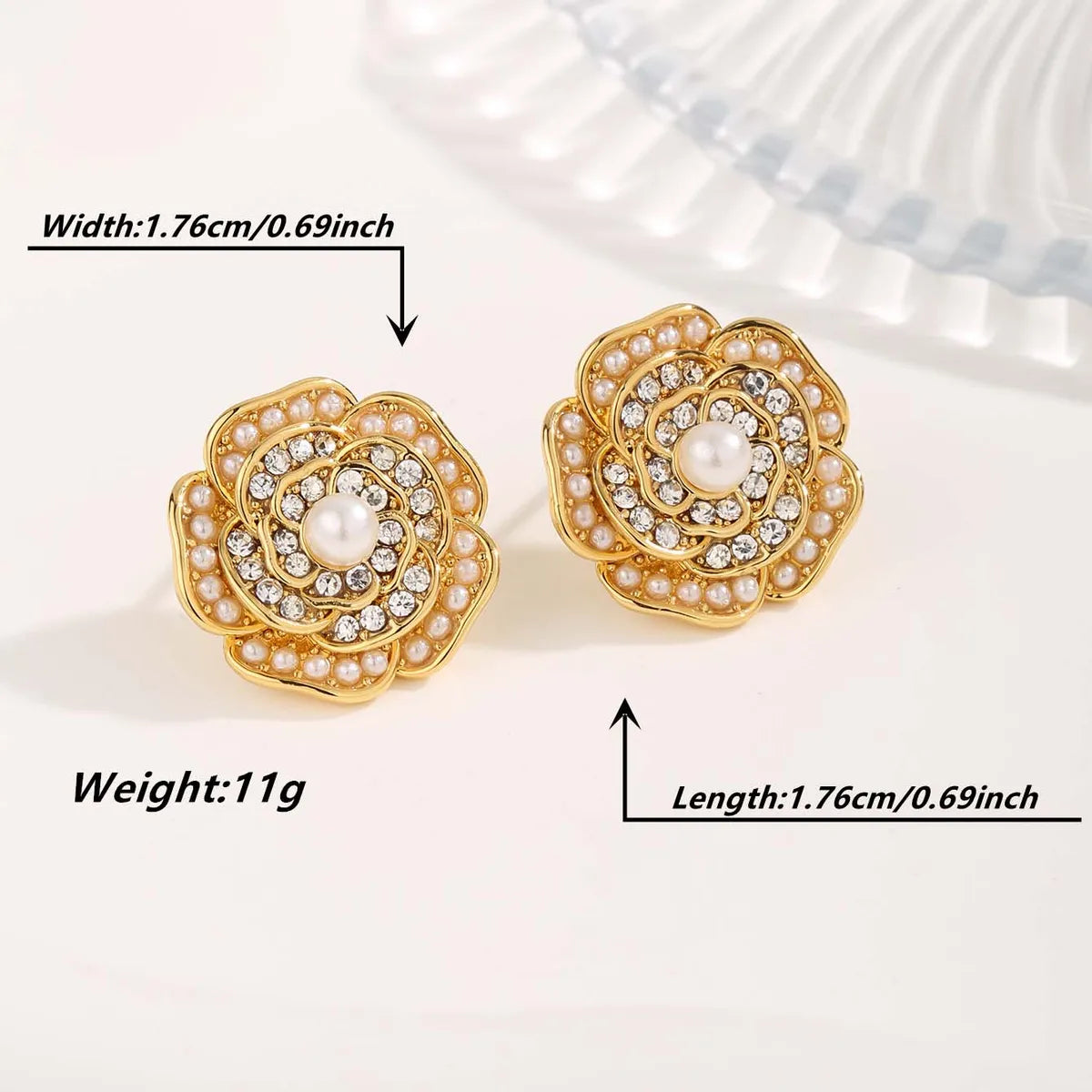 1 Pair Cute Sweet Flower Plating 304 Stainless Steel Copper Rhinestones 18K Gold Plated Ear Studs