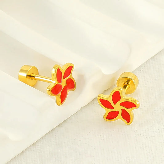 1 Pair Cute Sweet Flower Polishing Epoxy Plating Stainless Steel 18k Gold Plated Ear Studs