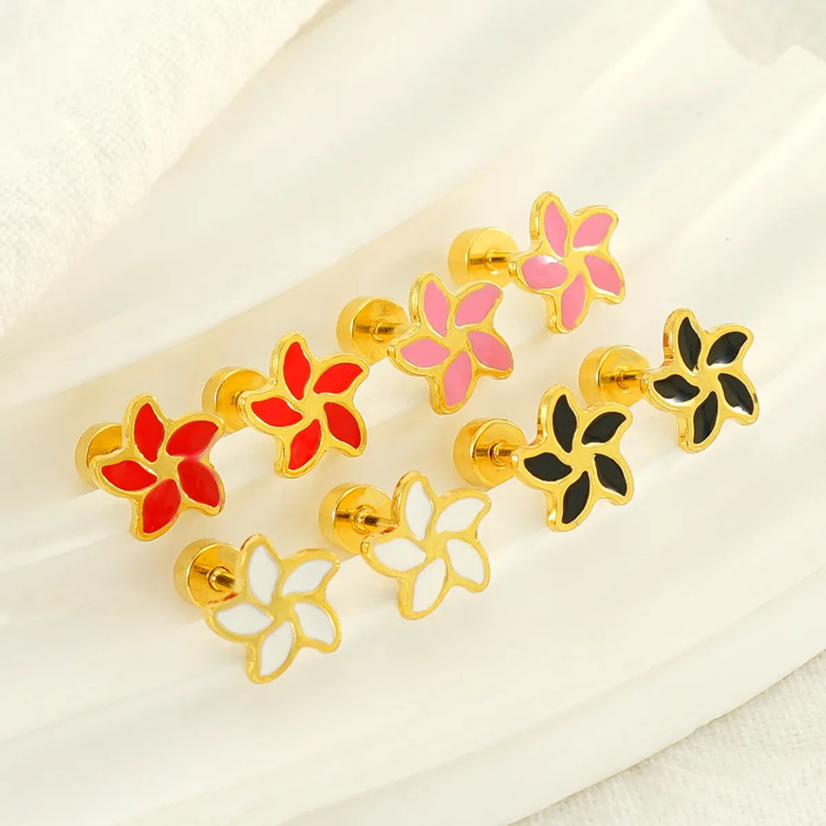 1 Pair Cute Sweet Flower Polishing Epoxy Plating Stainless Steel 18k Gold Plated Ear Studs