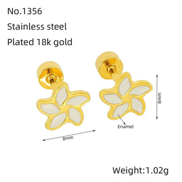 1 Pair Cute Sweet Flower Polishing Epoxy Plating Stainless Steel 18k Gold Plated Ear Studs