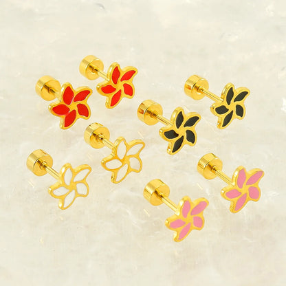 1 Pair Cute Sweet Flower Polishing Epoxy Plating Stainless Steel 18k Gold Plated Ear Studs