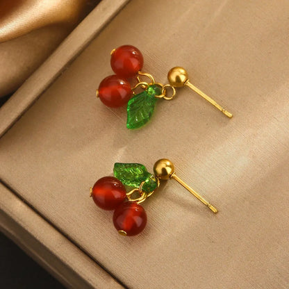 1 Pair Cute Sweet Fruit Plating 304 Stainless Steel 18K Gold Plated Drop Earrings