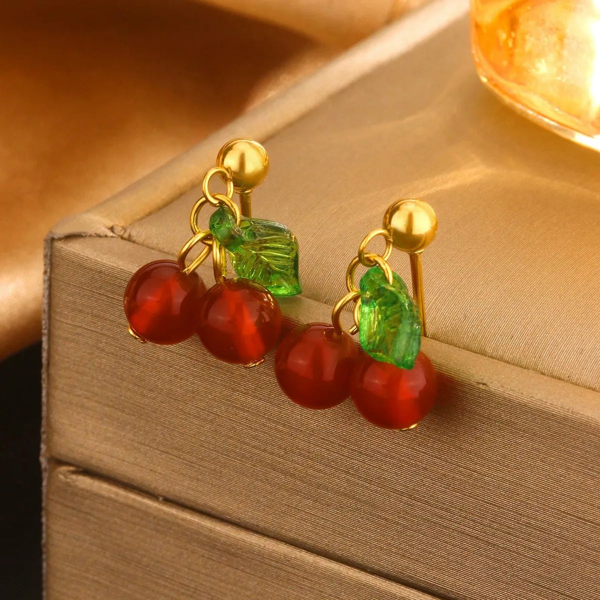 1 Pair Cute Sweet Fruit Plating 304 Stainless Steel 18K Gold Plated Drop Earrings