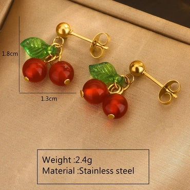 1 Pair Cute Sweet Fruit Plating 304 Stainless Steel 18K Gold Plated Drop Earrings