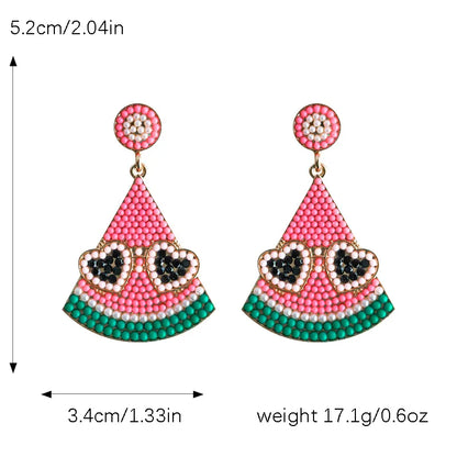 1 Pair Cute Sweet Fruit Watermelon Alloy Seed Bead Drop Earrings