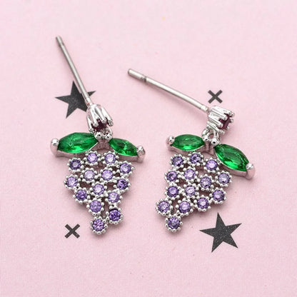 1 Pair Cute Sweet Grape Plating Inlay Copper Zircon White Gold Plated Earrings