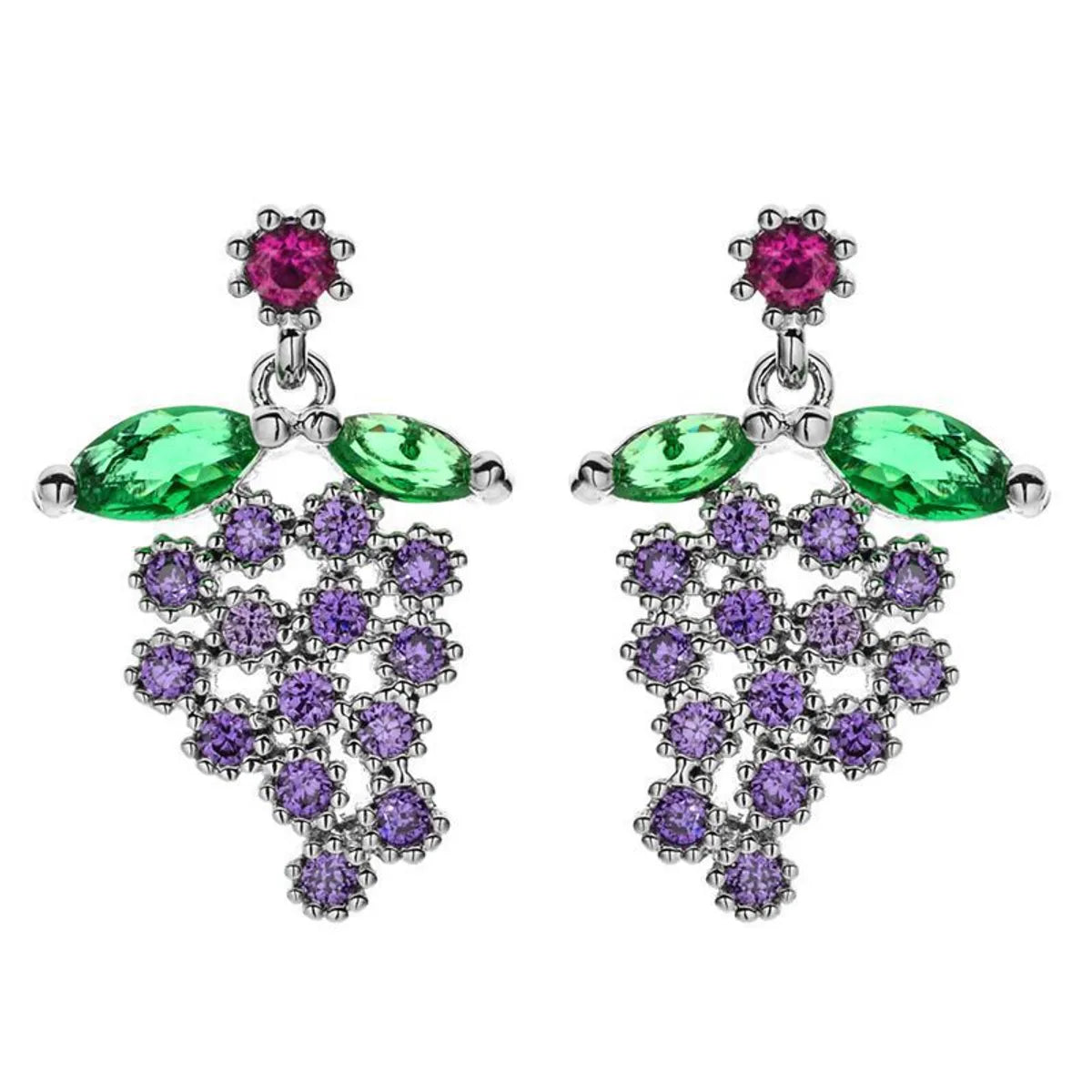 1 Pair Cute Sweet Grape Plating Inlay Copper Zircon White Gold Plated Earrings