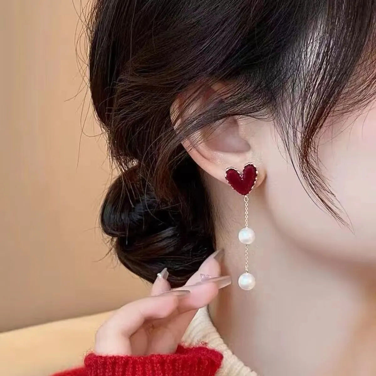 1 Pair Cute Sweet Heart Shape Beaded Plating Inlay Alloy Artificial Pearls Gold Plated Drop Earrings