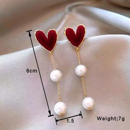 1 Pair Cute Sweet Heart Shape Beaded Plating Inlay Alloy Artificial Pearls Gold Plated Drop Earrings