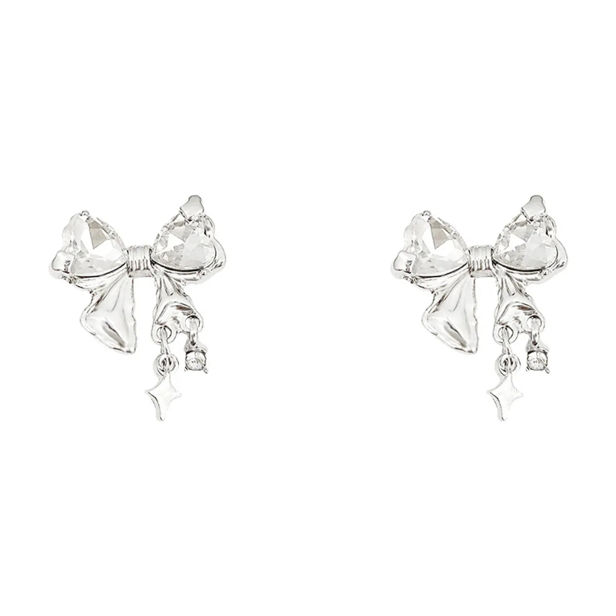 1 Pair Cute Sweet Heart Shape Bow Knot Imitation Pearl Alloy Copper Drop Earrings