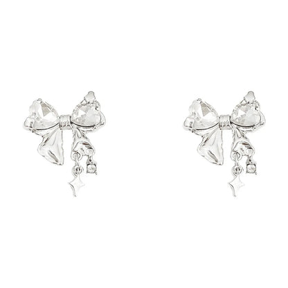 1 Pair Cute Sweet Heart Shape Bow Knot Imitation Pearl Alloy Copper Drop Earrings