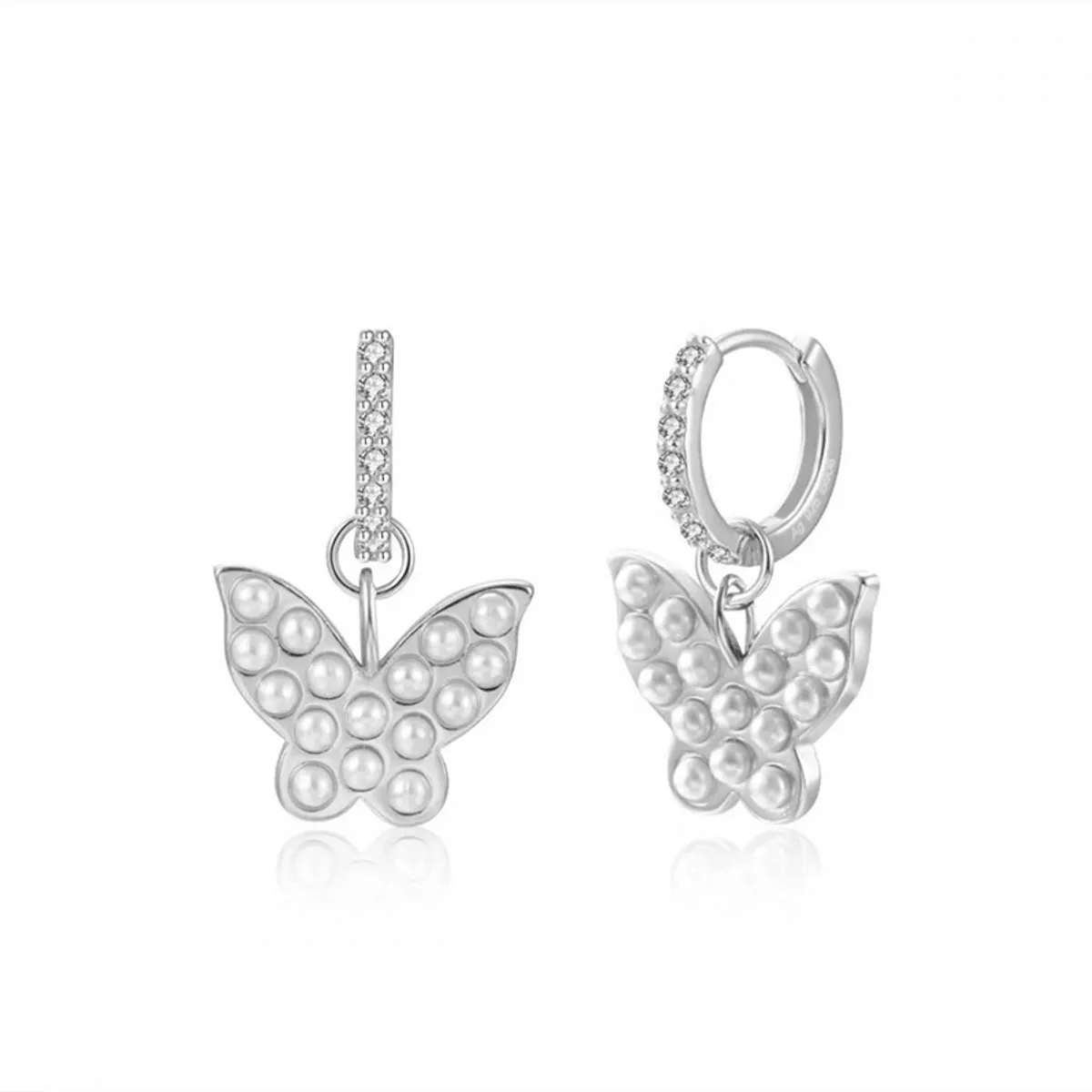 1 Pair Cute Sweet Heart Shape Butterfly Plating Inlay Copper Pearl Zircon 18k Gold Plated Drop Earrings