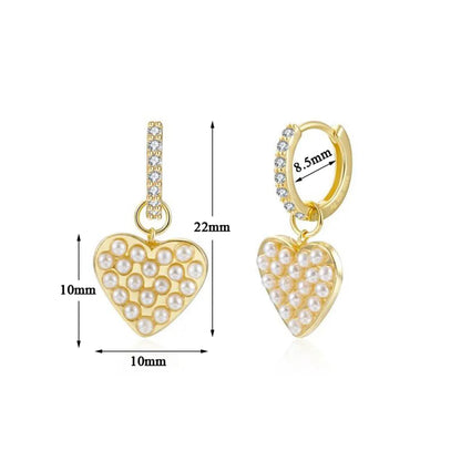 1 Pair Cute Sweet Heart Shape Butterfly Plating Inlay Copper Pearl Zircon 18k Gold Plated Drop Earrings