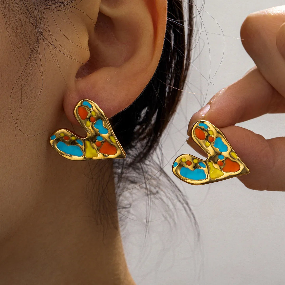 1 Pair Cute Sweet Heart Shape Enamel 304 Stainless Steel 18K Gold Plated Ear Studs