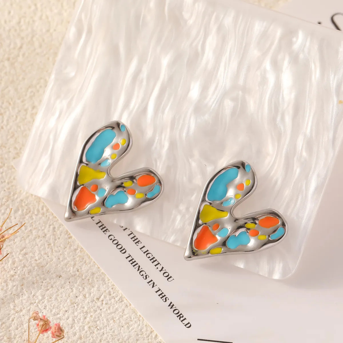 1 Pair Cute Sweet Heart Shape Enamel 304 Stainless Steel 18K Gold Plated Ear Studs