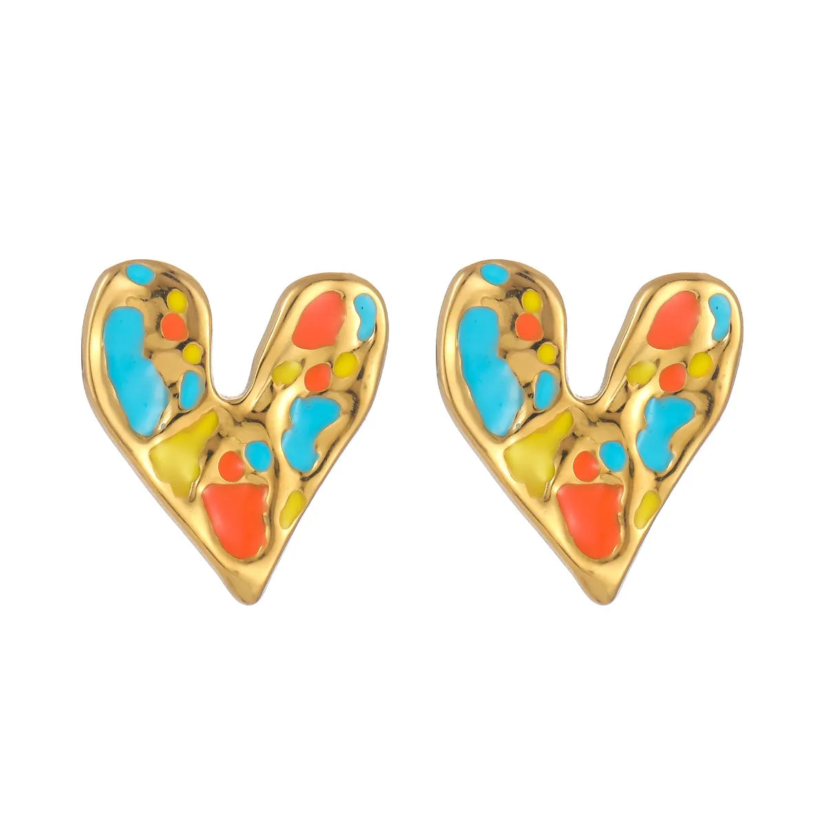 1 Pair Cute Sweet Heart Shape Enamel 304 Stainless Steel 18K Gold Plated Ear Studs