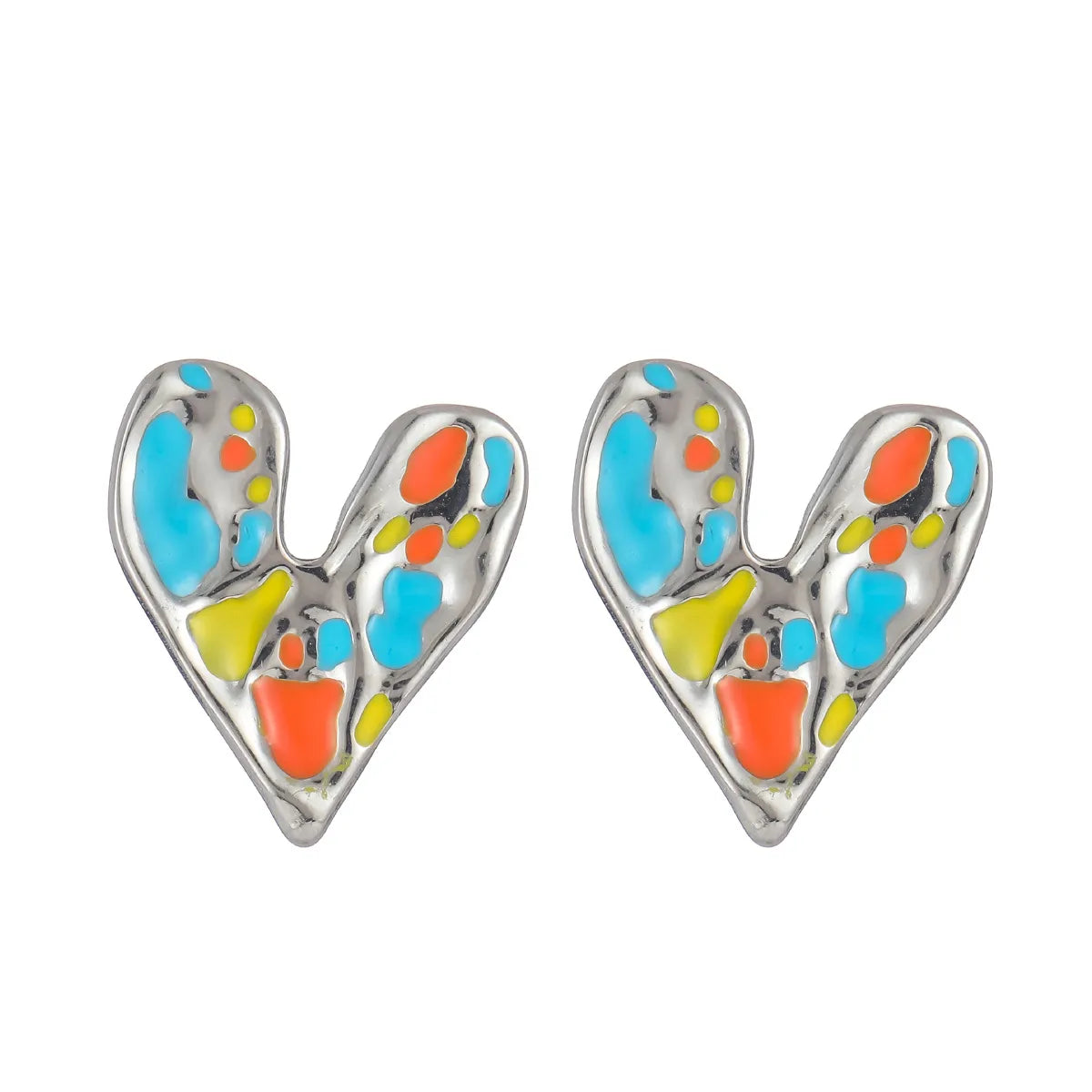 1 Pair Cute Sweet Heart Shape Enamel 304 Stainless Steel 18K Gold Plated Ear Studs