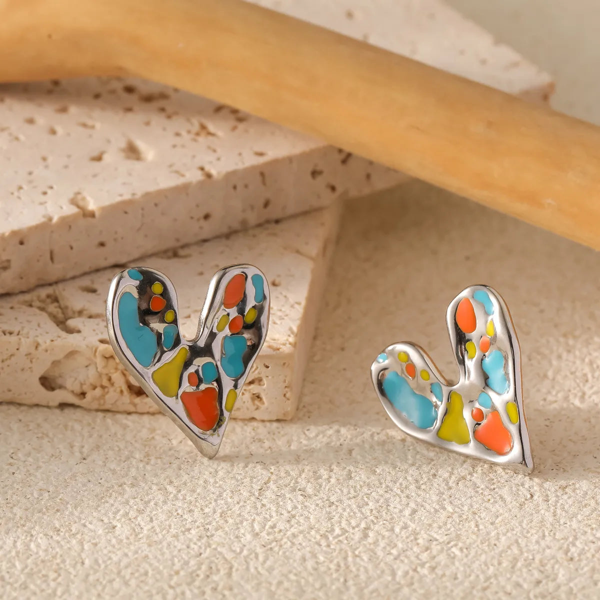 1 Pair Cute Sweet Heart Shape Enamel 304 Stainless Steel 18K Gold Plated Ear Studs