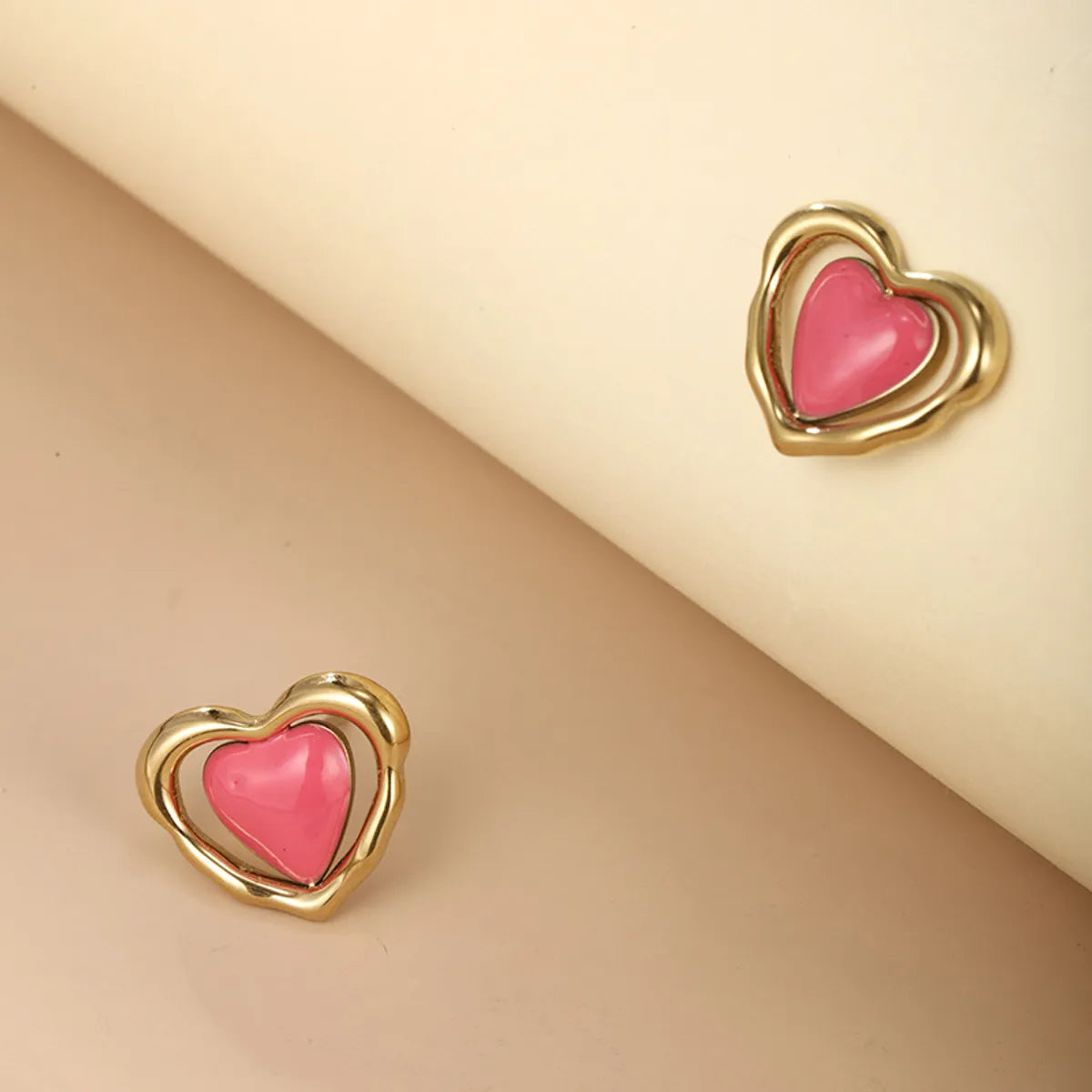 1 Pair Cute Sweet Heart Shape Enamel Plating Metal Stainless Steel 14k Gold Plated Ear Studs